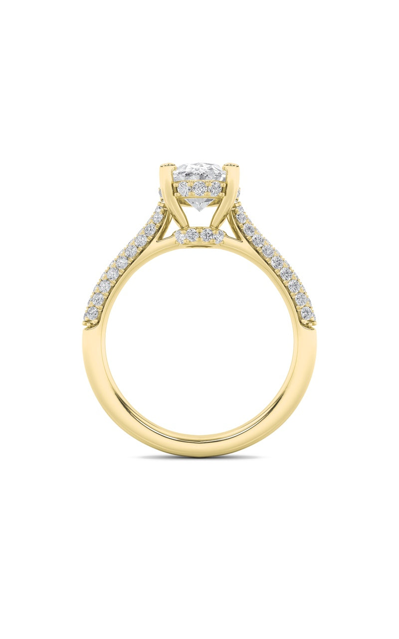 3CTW Oval Shaped Lab Grown Diamond (F/VS) Triple Row Accented Engagement Ring in 14K Gold