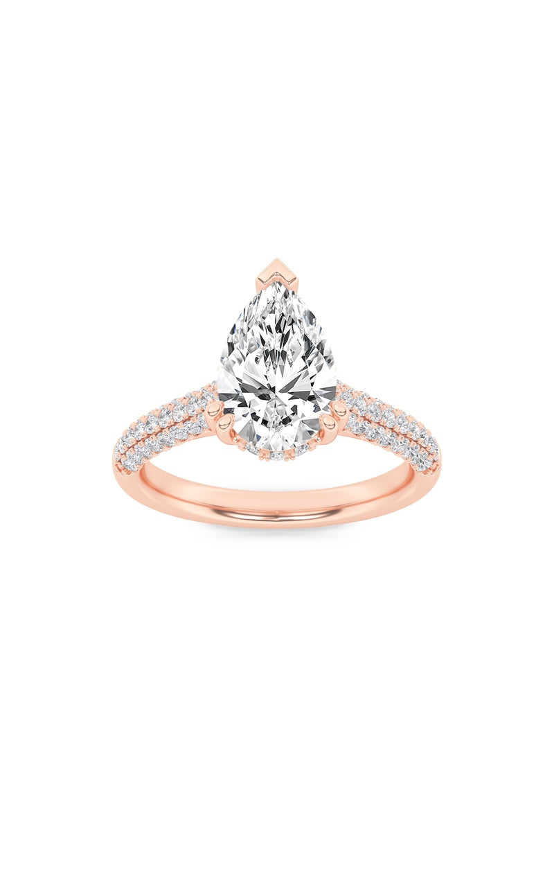 3CTW Pear Shaped Lab Grown Diamond (F/VS) Triple Row Accented Engagement Ring in 14K Gold