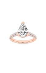Load image into Gallery viewer, 3CTW Pear Shaped Lab Grown Diamond (F/VS) Triple Row Accented Engagement Ring in 14K Gold

