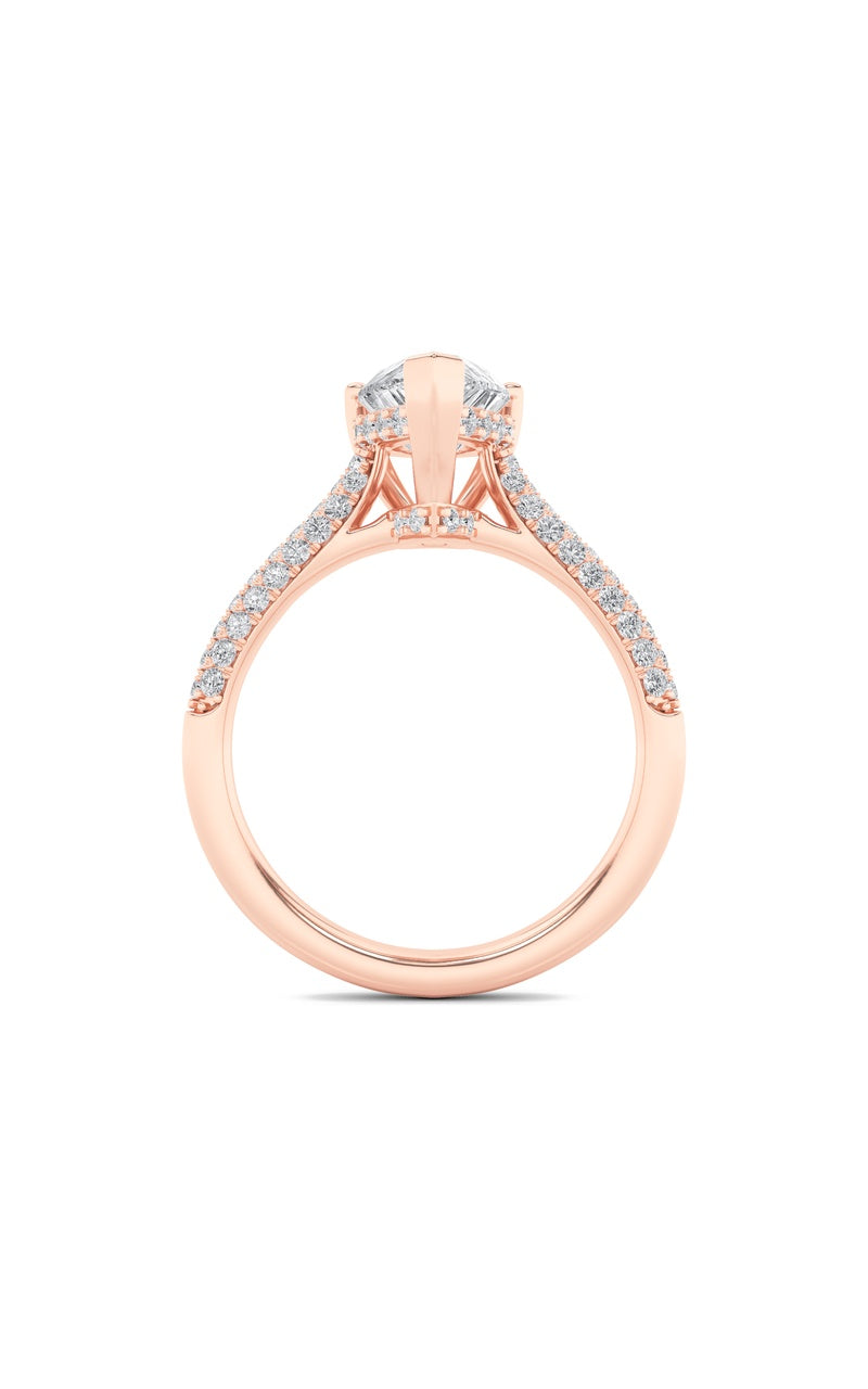 3CTW Pear Shaped Lab Grown Diamond (F/VS) Triple Row Accented Engagement Ring in 14K Gold