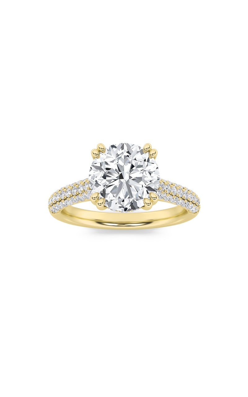 3CTW Round Shaped Lab Grown Diamond (F/VS) Triple Row Accented Engagement Ring in 14K Gold