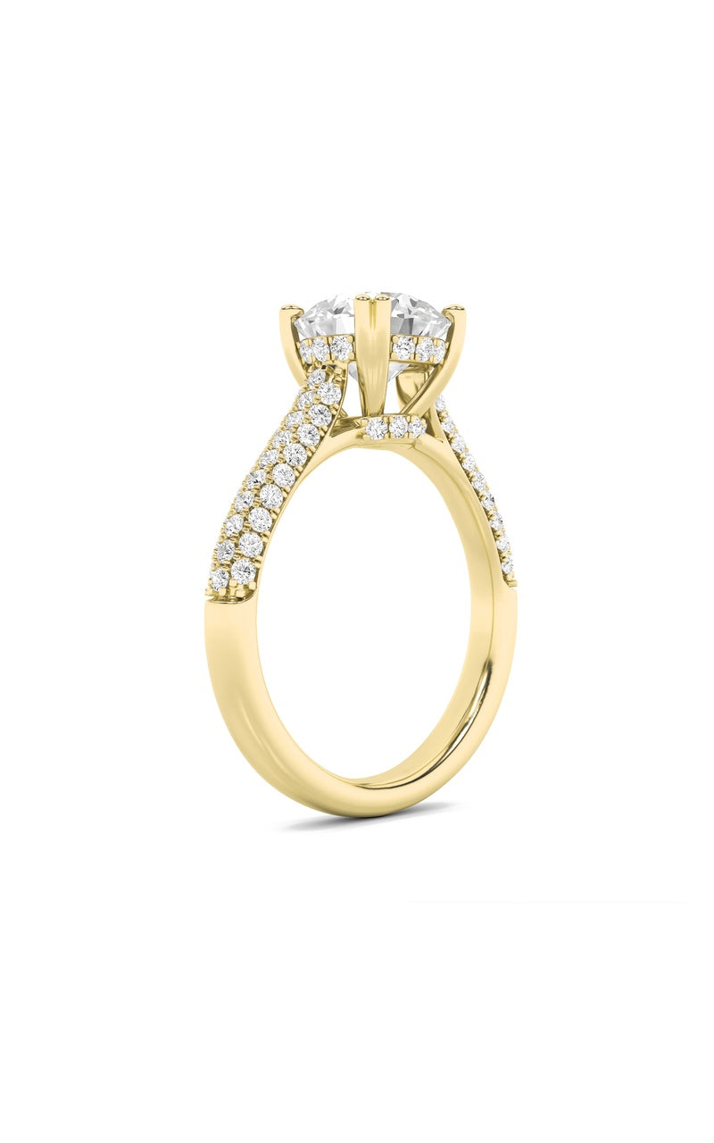 3CTW Round Shaped Lab Grown Diamond (F/VS) Triple Row Accented Engagement Ring in 14K Gold