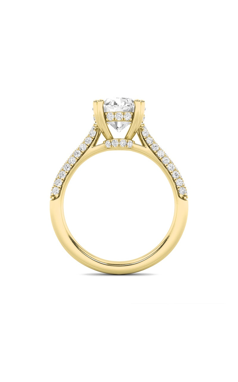 3CTW Round Shaped Lab Grown Diamond (F/VS) Triple Row Accented Engagement Ring in 14K Gold