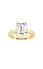 Load image into Gallery viewer, 3CTW Emerald Shaped Lab Grown Diamond (F/VS) Plain Cathedral Trellis Shank Solitaire Engagement Ring in 14K Gold
