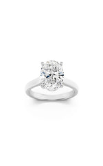 Load image into Gallery viewer, 2.5CTW Oval Shaped Lab Grown Diamond (F/VS) Plain Cathedral Trellis Shank Solitaire Engagement Ring in 14K Gold
