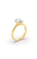 Load image into Gallery viewer, 2.5CTW Oval Shaped Lab Grown Diamond (F/VS) Plain Cathedral Trellis Shank Solitaire Engagement Ring in 14K Gold
