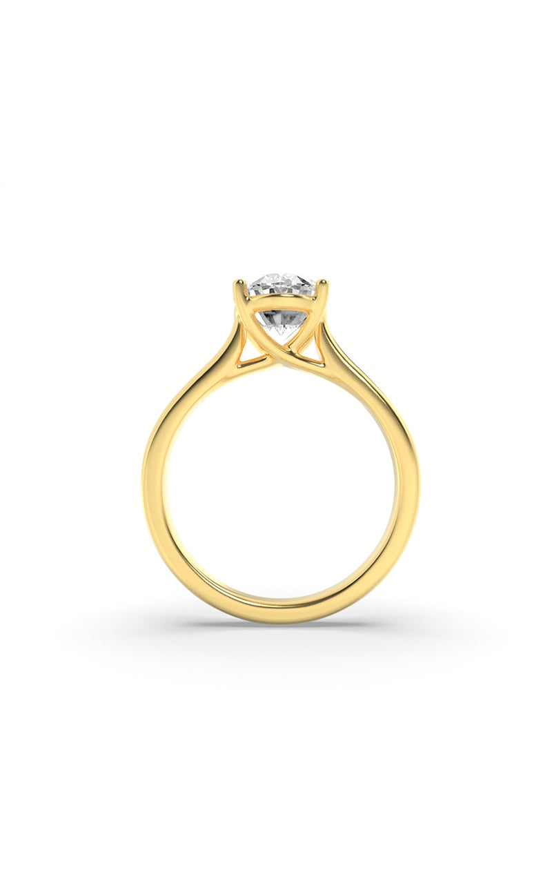 2.5CTW Oval Shaped Lab Grown Diamond (F/VS) Plain Cathedral Trellis Shank Solitaire Engagement Ring in 14K Gold