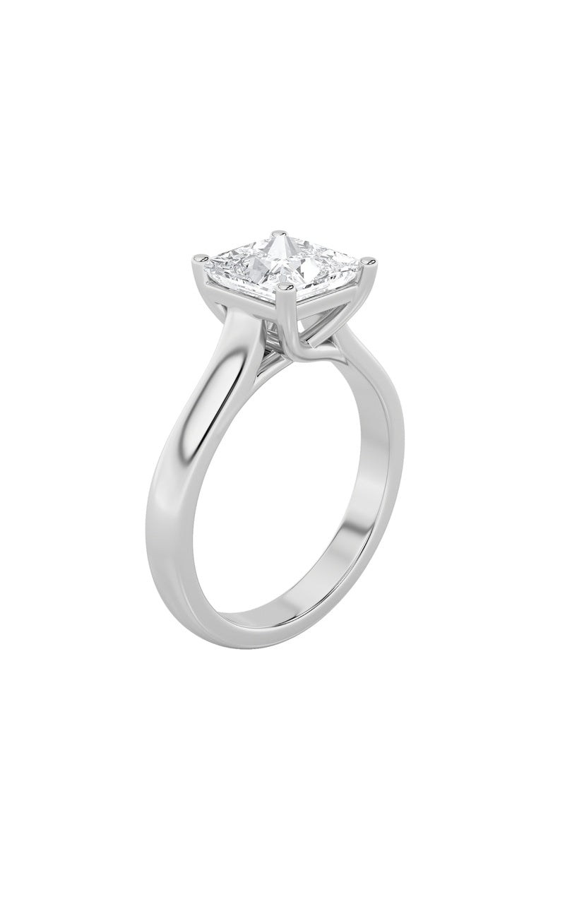 2CTW Princess Shaped Lab Grown Diamond (F/VS) Plain Cathedral Trellis Shank Solitaire Engagement Ring in 14K Gold