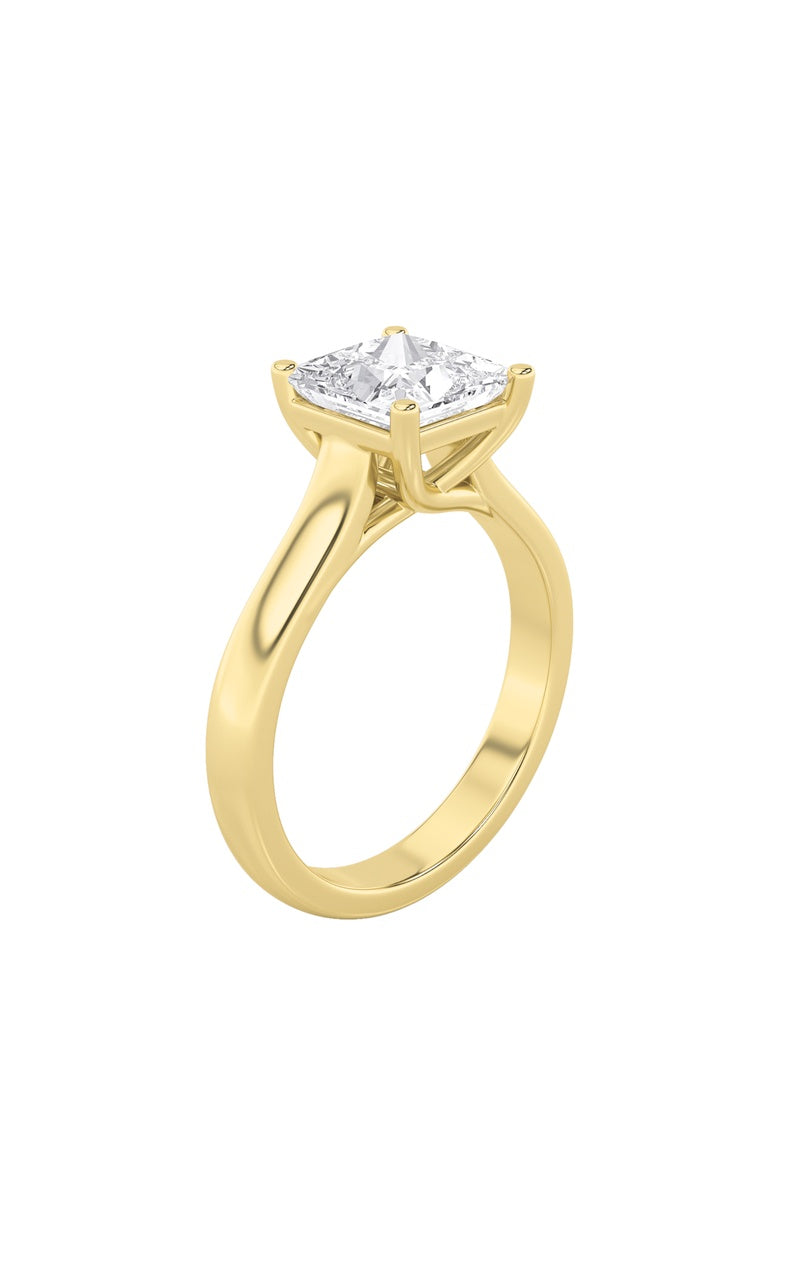 3CTW Princess Shaped Lab Grown Diamond (F/VS) Plain Cathedral Trellis Shank Solitaire Engagement Ring in 14K Gold