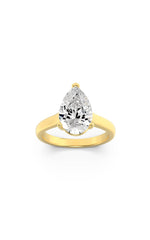 Load image into Gallery viewer, 1CTW Pear Shaped Lab Grown Diamond (F/VS) Plain Cathedral Trellis Shank Solitaire Engagement Ring in 14K Gold
