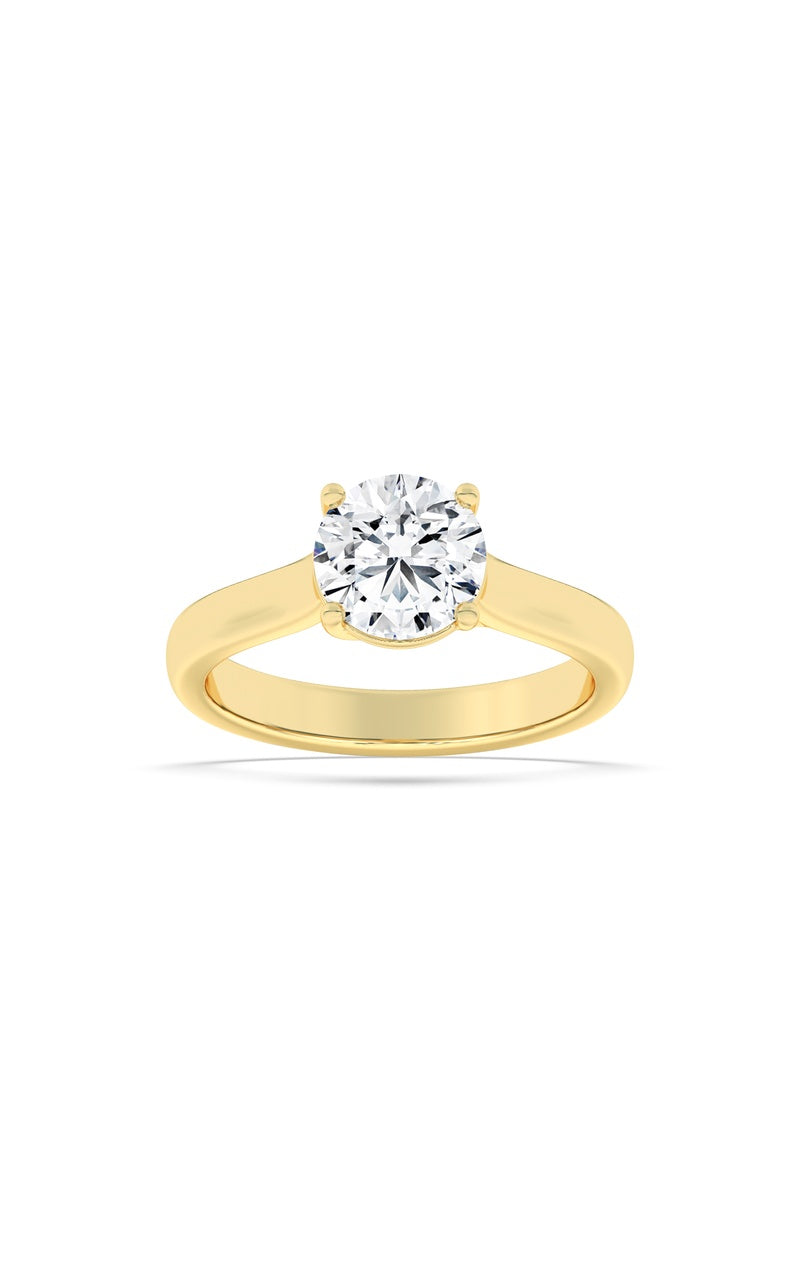 1CTW Round Shaped Lab Grown Diamond (F/VS) Plain Cathedral Trellis Shank Solitaire Engagement Ring in 14K Gold