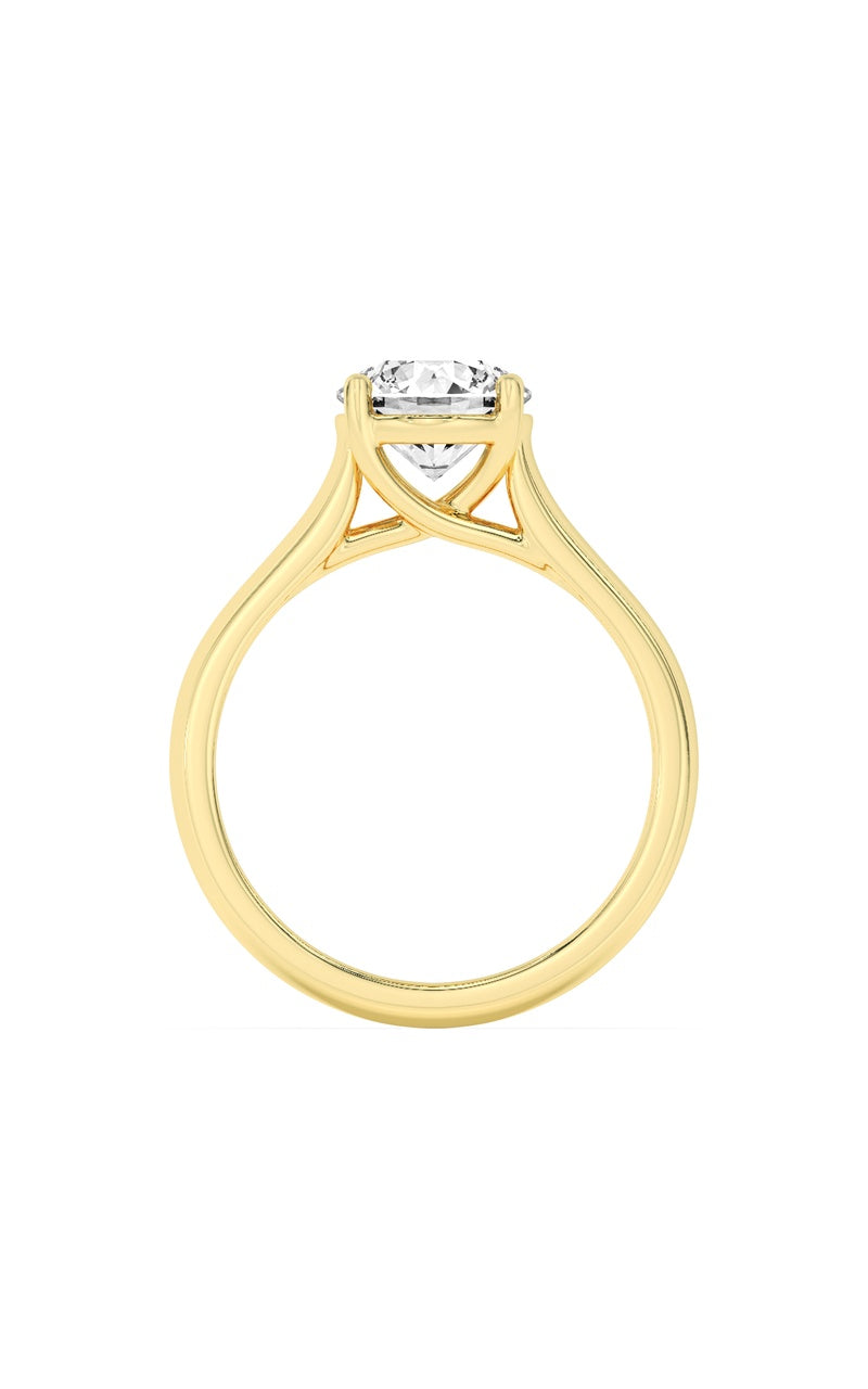 1CTW Round Shaped Lab Grown Diamond (F/VS) Plain Cathedral Trellis Shank Solitaire Engagement Ring in 14K Gold