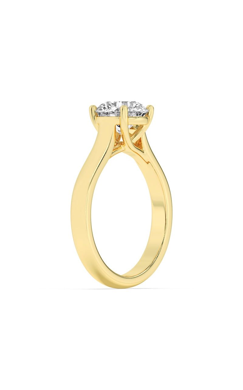 2CTW Round Shaped Lab Grown Diamond (F/VS) Plain Cathedral Trellis Shank Solitaire Engagement Ring in 14K Gold