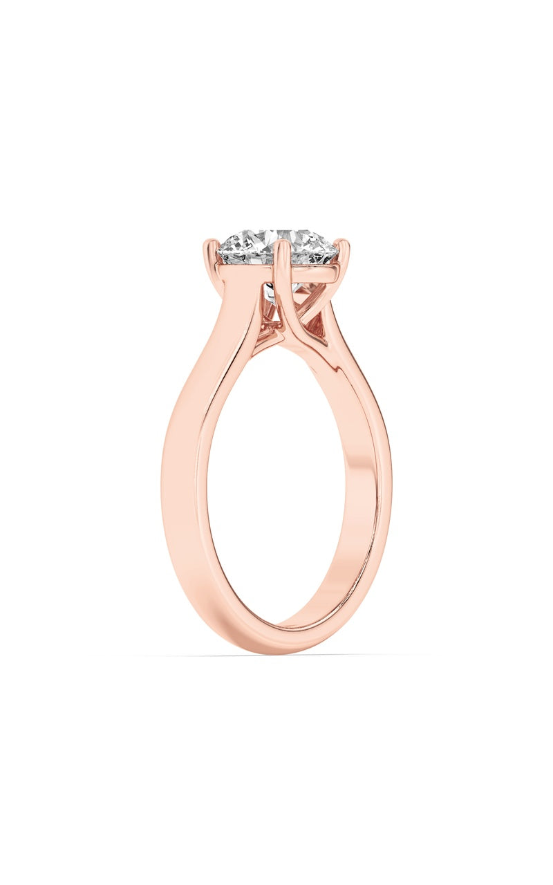 2CTW Round Shaped Lab Grown Diamond (F/VS) Plain Cathedral Trellis Shank Solitaire Engagement Ring in 14K Gold