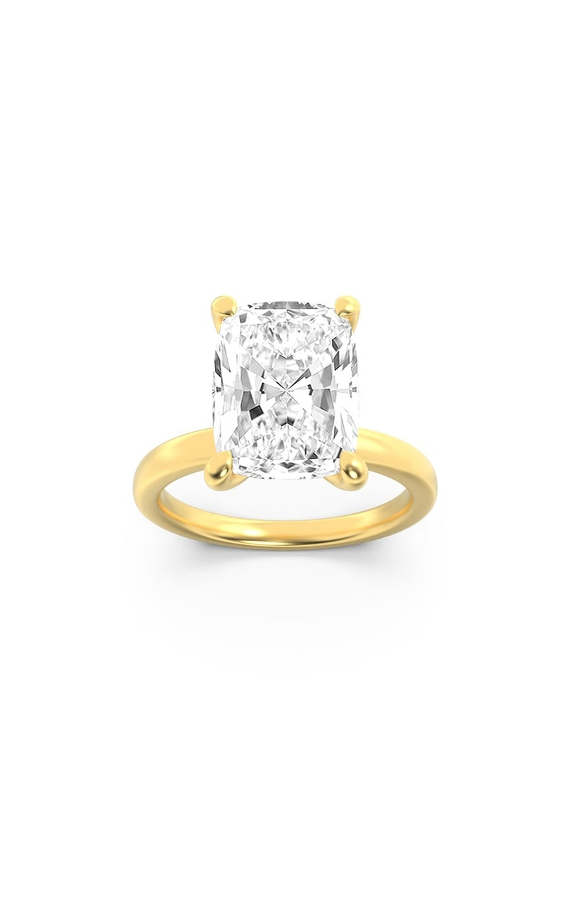 3.25CTW Elongated Cushion Shaped Lab Grown Diamond (F/VS) Hidden Halo Plain Shank Engagement Ring in 14K Gold