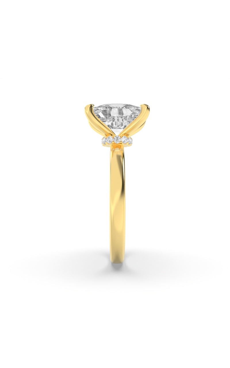 3.25CTW Elongated Cushion Shaped Lab Grown Diamond (F/VS) Hidden Halo Plain Shank Engagement Ring in 14K Gold
