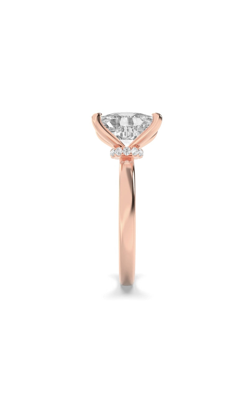 3.25CTW Elongated Cushion Shaped Lab Grown Diamond (F/VS) Hidden Halo Plain Shank Engagement Ring in 14K Gold