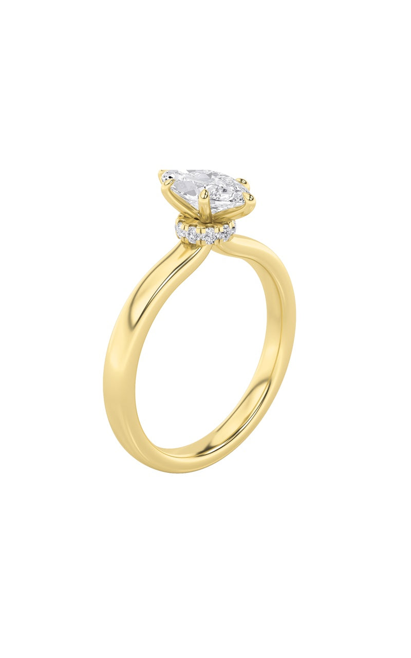 Vs) hidden halo plain shank engagement ring in 14k gold