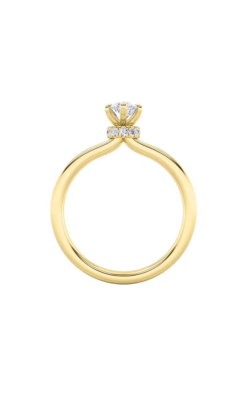 3CTW Marquise Shaped Lab Grown Diamond (F/VS) Hidden Halo Plain Shank Engagement Ring in 14K Gold