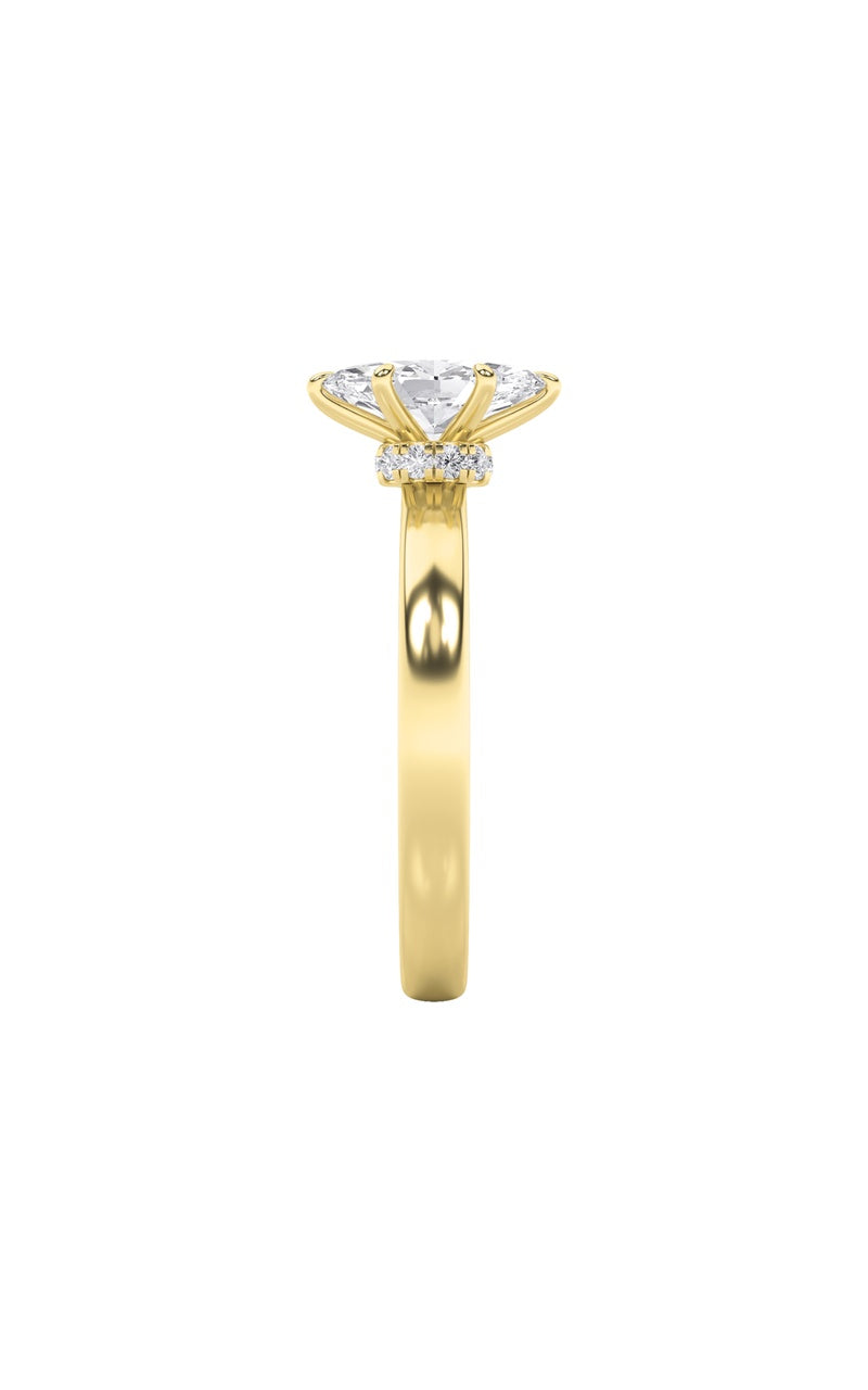3CTW Marquise Shaped Lab Grown Diamond (F/VS) Hidden Halo Plain Shank Engagement Ring in 14K Gold