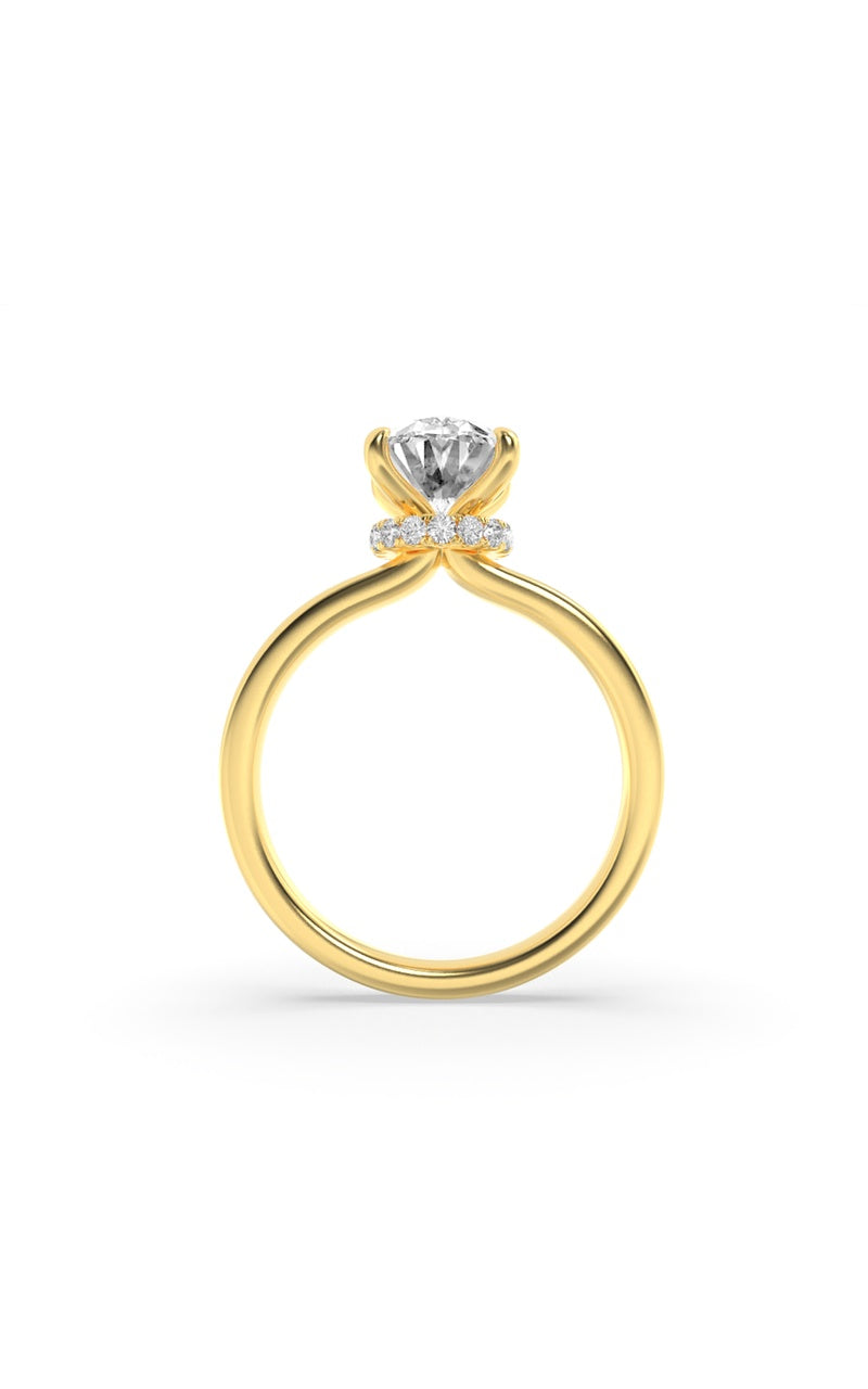 2CTW Oval Shaped Lab Grown Diamond (F/VS) Hidden Halo Plain Shank Engagement Ring in 14K Gold