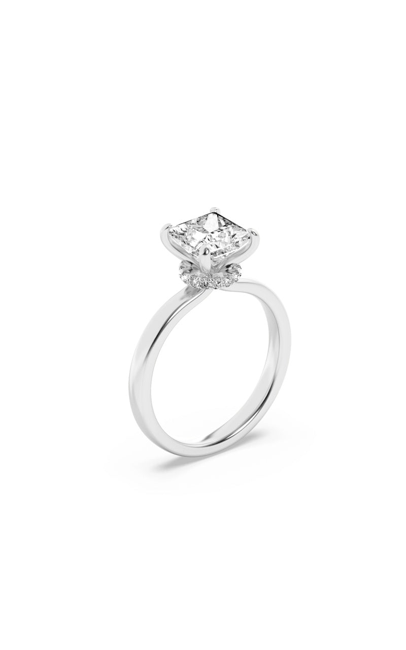 2CTW Princess Shaped Lab Grown Diamond (F/VS) Hidden Halo Plain Shank Engagement Ring in 14K Gold