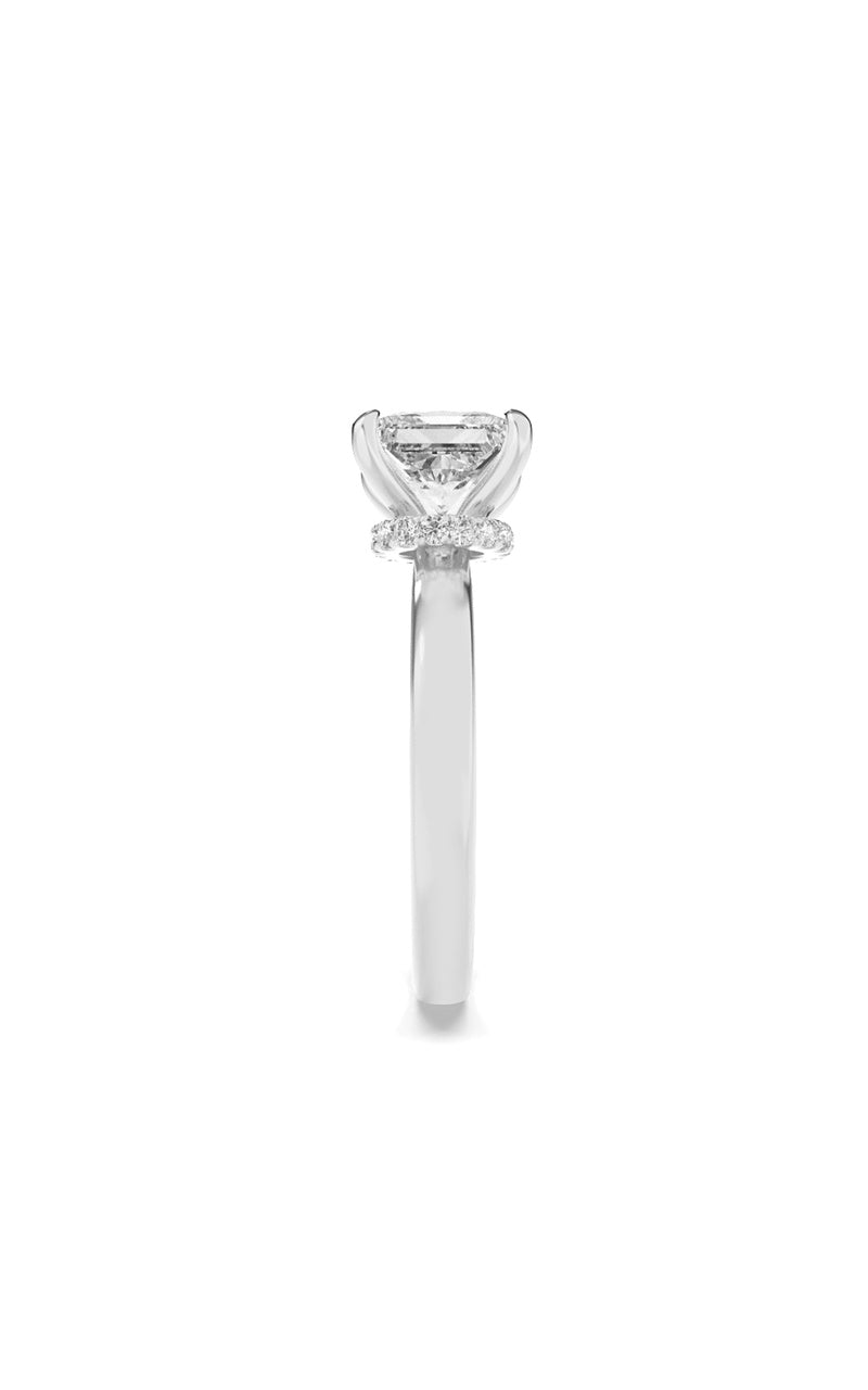 2CTW Princess Shaped Lab Grown Diamond (F/VS) Hidden Halo Plain Shank Engagement Ring in 14K Gold