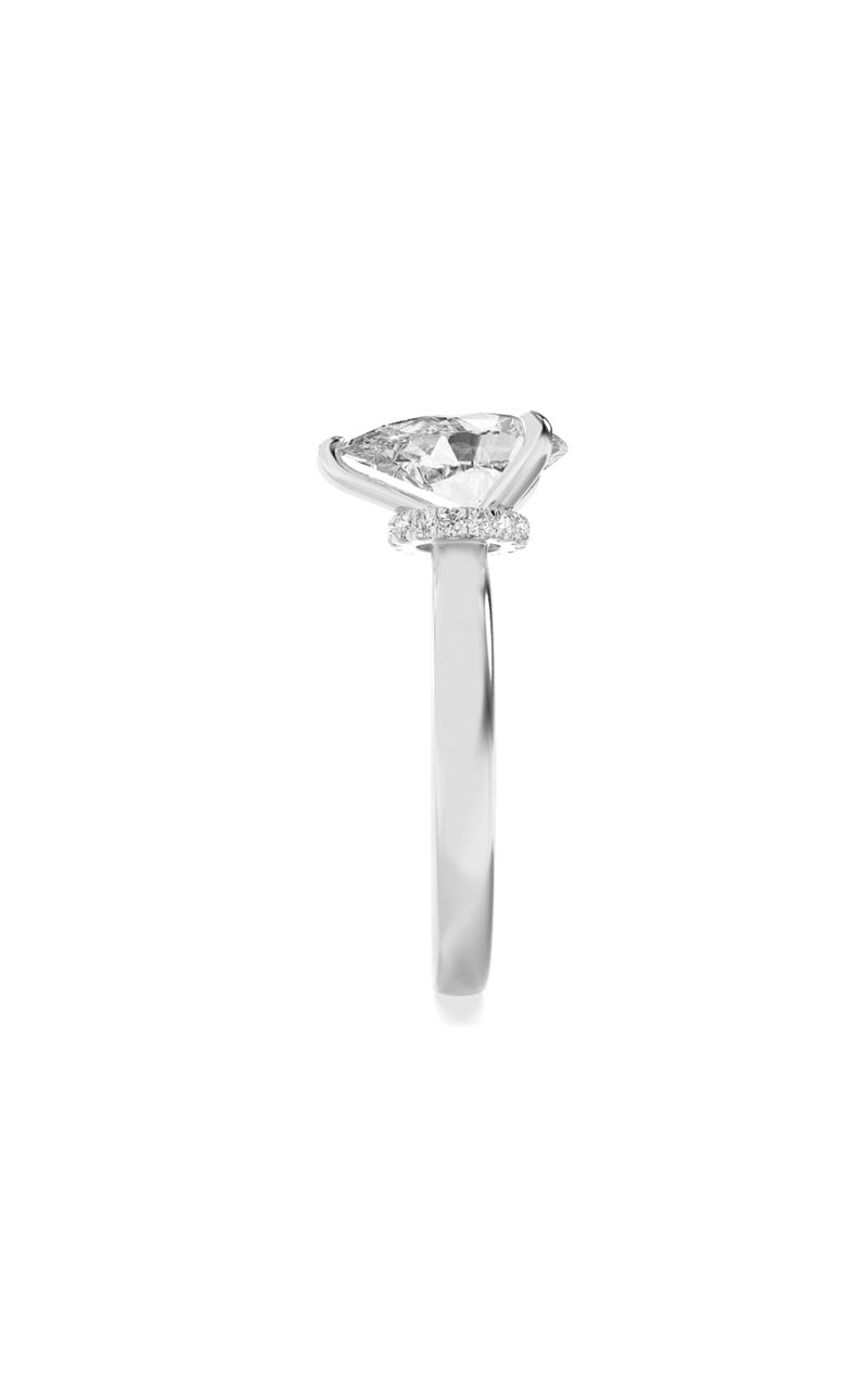 3CTW Pear Shaped Lab Grown Diamond (F/VS) Hidden Halo Plain Shank Engagement Ring in 14K Gold