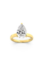 Load image into Gallery viewer, 3CTW Pear Shaped Lab Grown Diamond (F/VS) Hidden Halo Plain Shank Engagement Ring in 14K Gold
