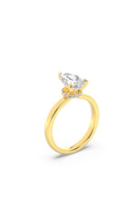 Load image into Gallery viewer, 3CTW Pear Shaped Lab Grown Diamond (F/VS) Hidden Halo Plain Shank Engagement Ring in 14K Gold
