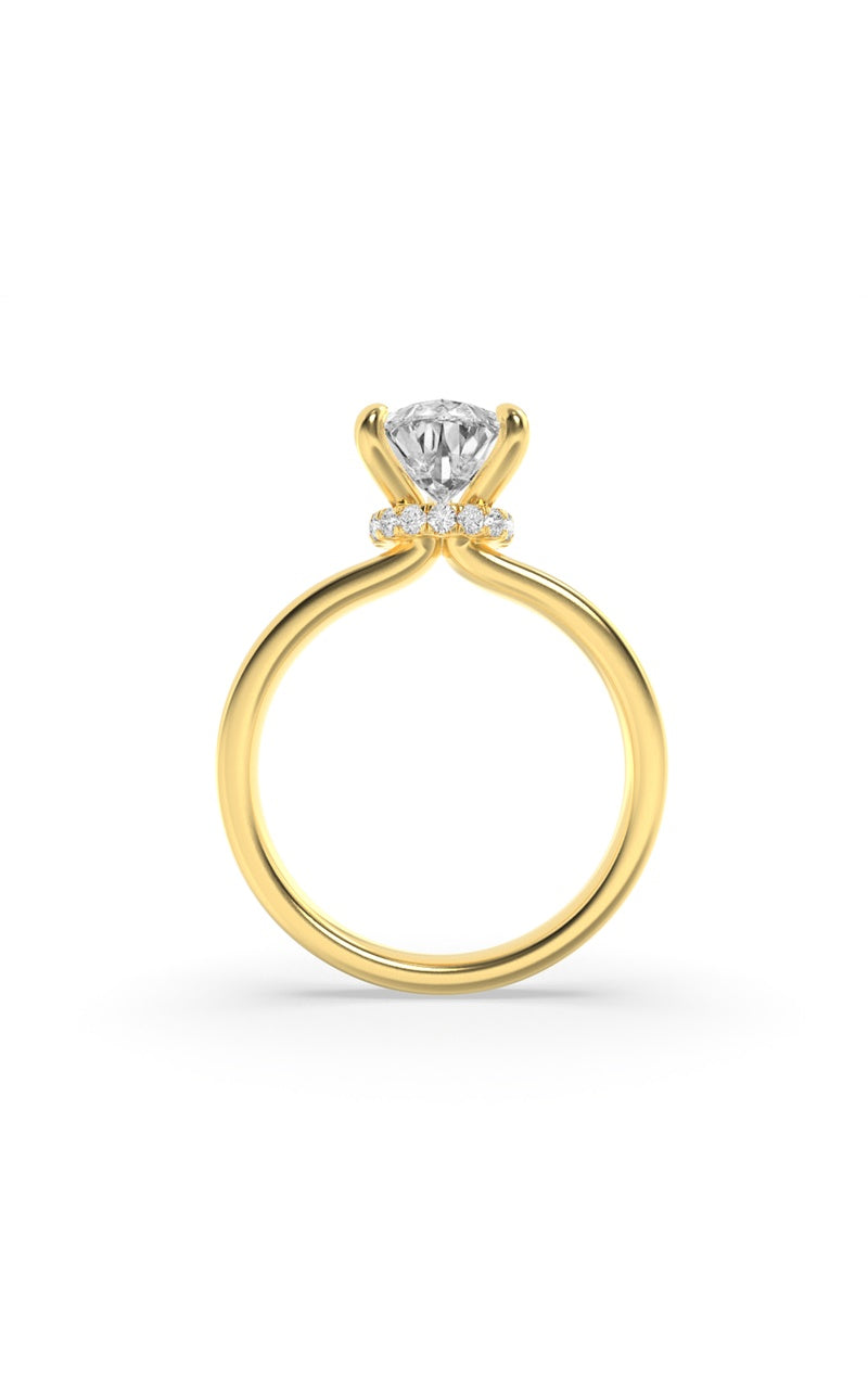 3CTW Pear Shaped Lab Grown Diamond (F/VS) Hidden Halo Plain Shank Engagement Ring in 14K Gold