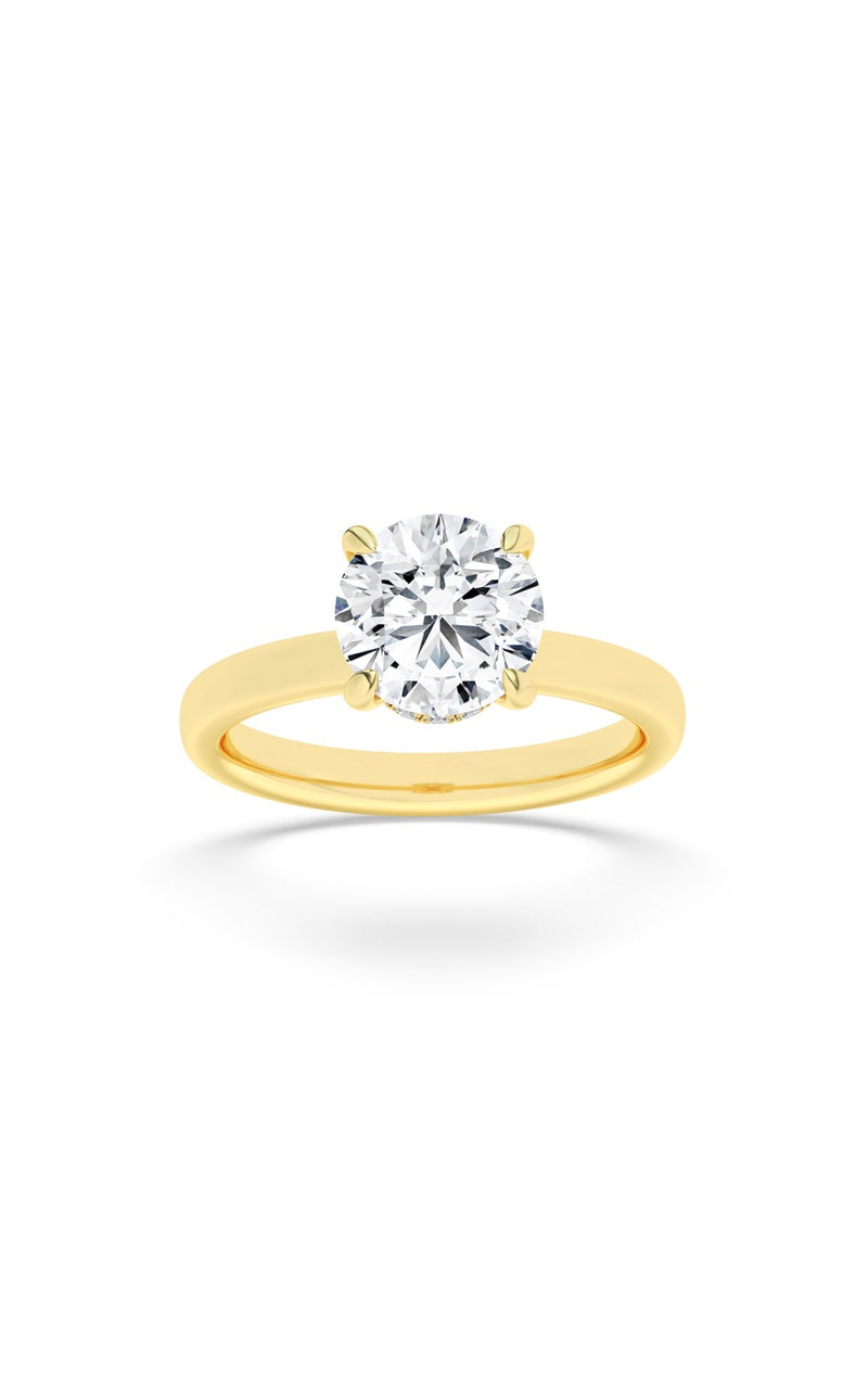 1CTW Round Shaped Lab Grown Diamond (F/VS) Hidden Halo Plain Shank Engagement Ring in 14K Gold