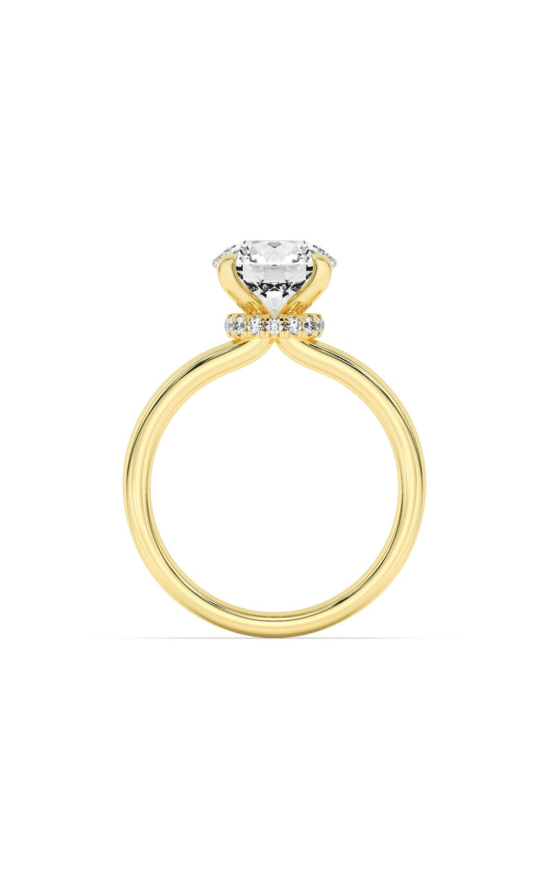 1CTW Round Shaped Lab Grown Diamond (F/VS) Hidden Halo Plain Shank Engagement Ring in 14K Gold