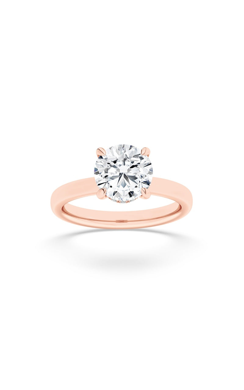 1CTW Round Shaped Lab Grown Diamond (F/VS) Hidden Halo Plain Shank Engagement Ring in 14K Gold