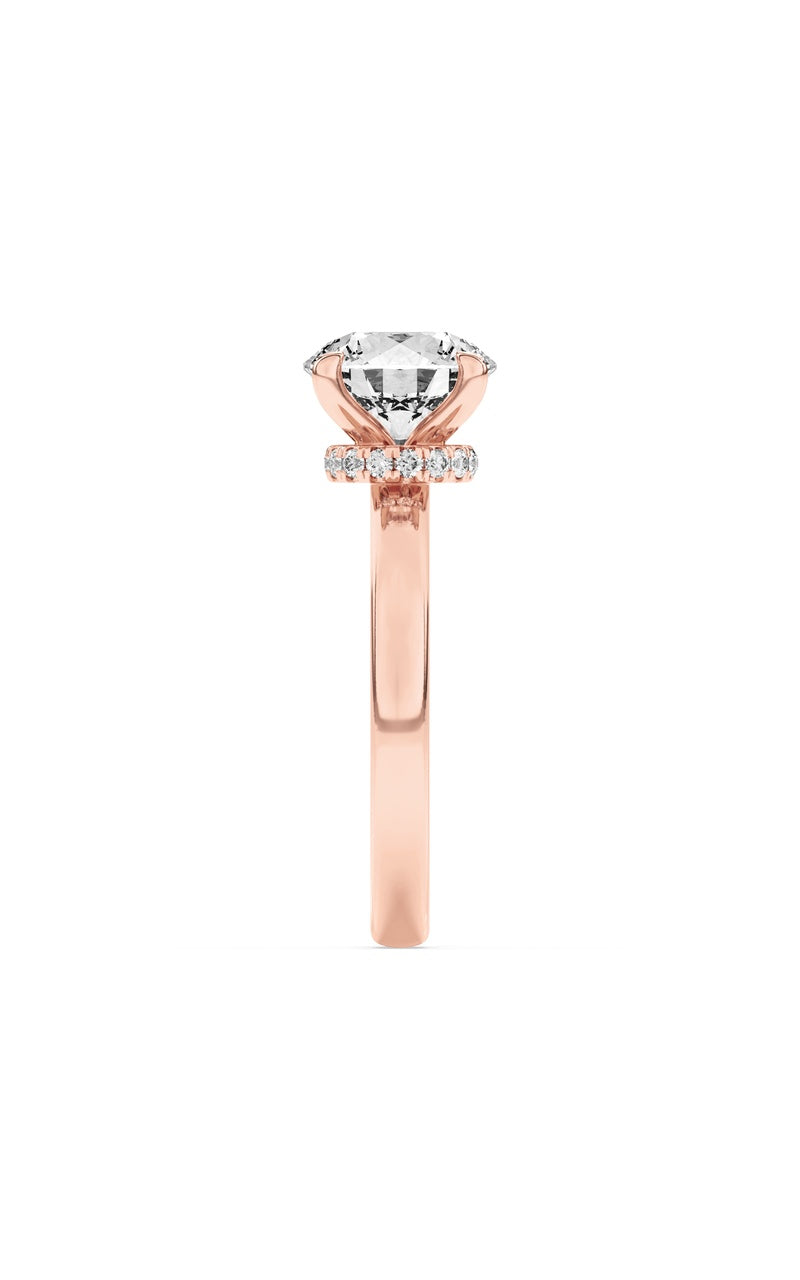 1CTW Round Shaped Lab Grown Diamond (F/VS) Hidden Halo Plain Shank Engagement Ring in 14K Gold