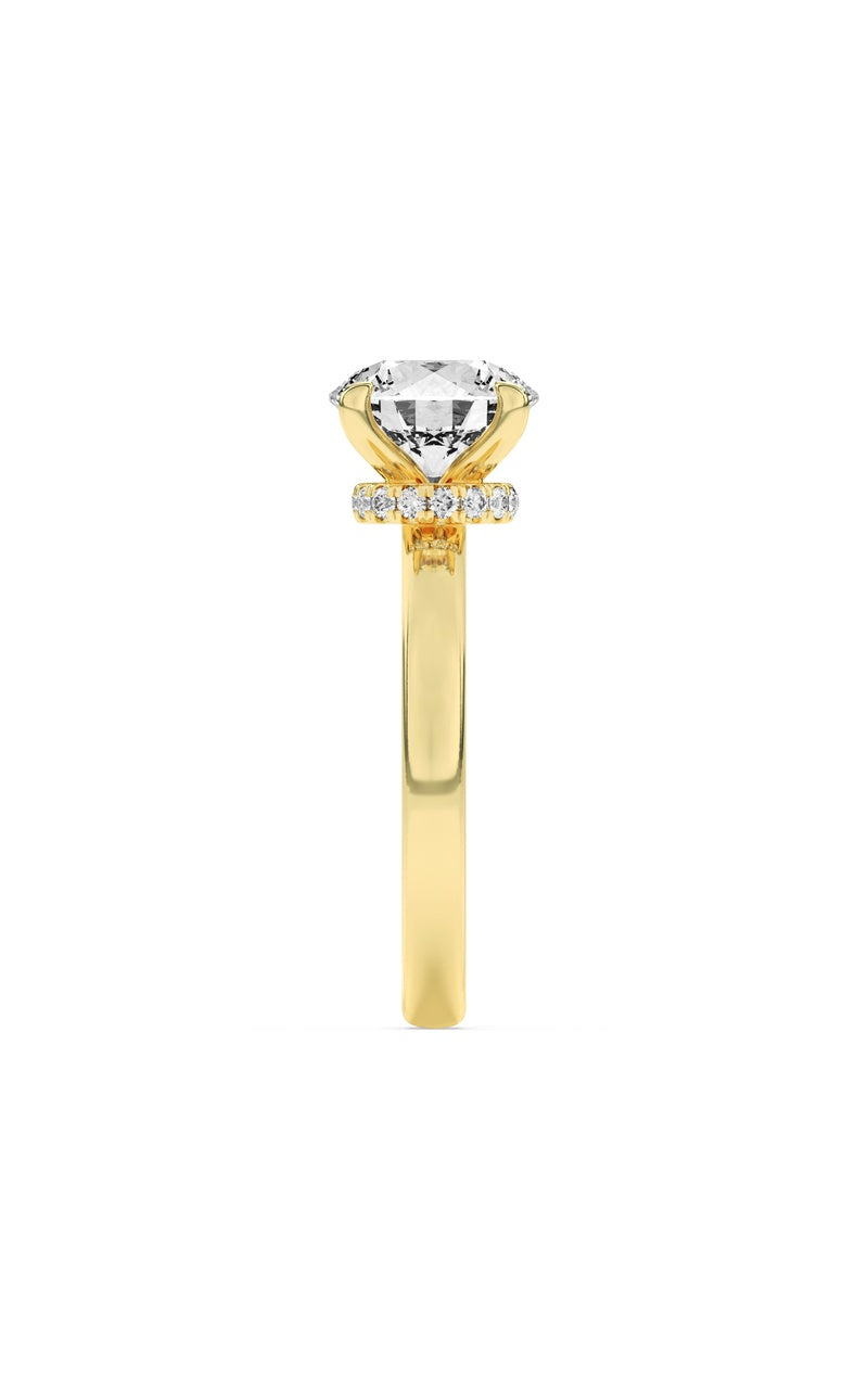 2CTW Round Shaped Lab Grown Diamond (F/VS) Hidden Halo Plain Shank Engagement Ring in 14K Gold