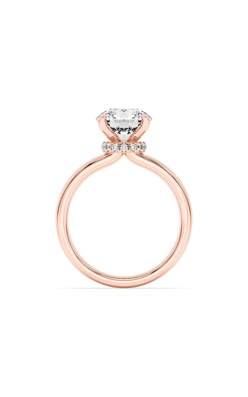 2CTW Round Shaped Lab Grown Diamond (F/VS) Hidden Halo Plain Shank Engagement Ring in 14K Gold