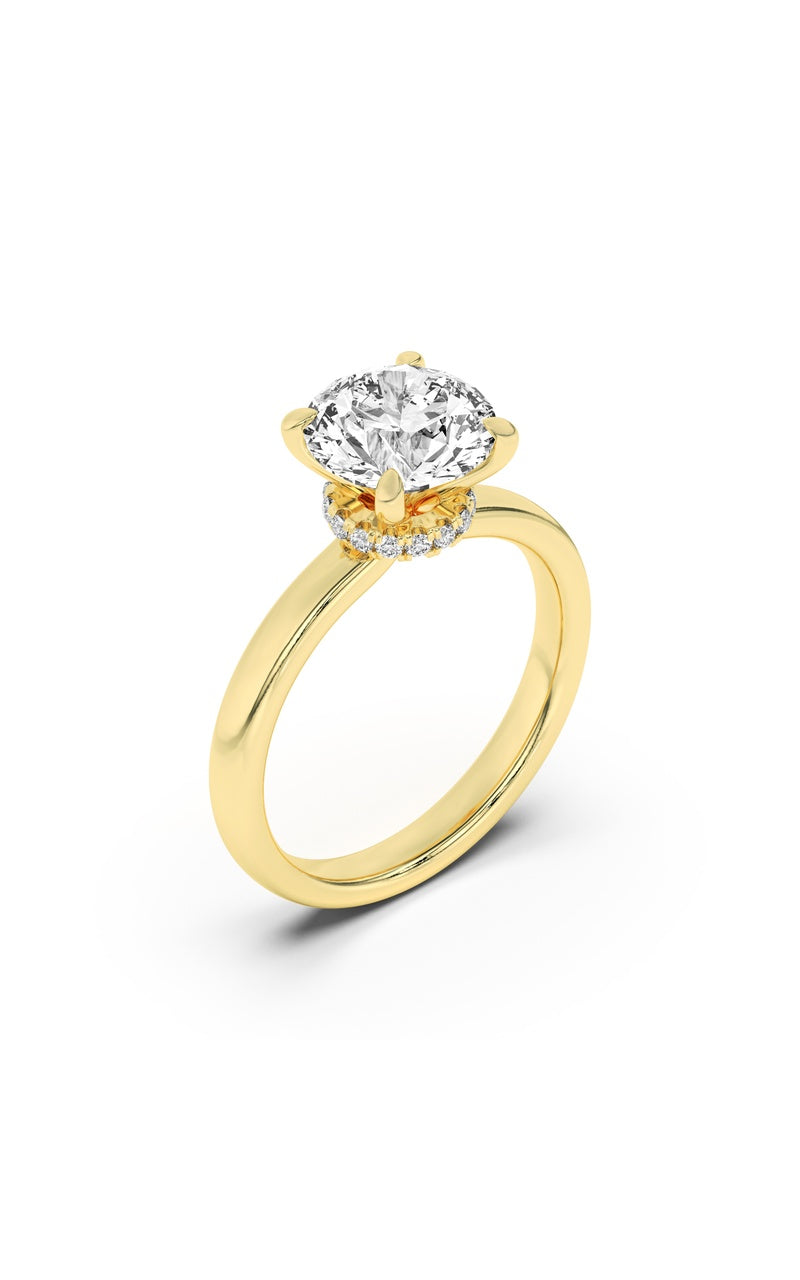 2.5CTW Round Shaped Lab Grown Diamond (F/VS) Hidden Halo Plain Shank Engagement Ring in 14K Gold