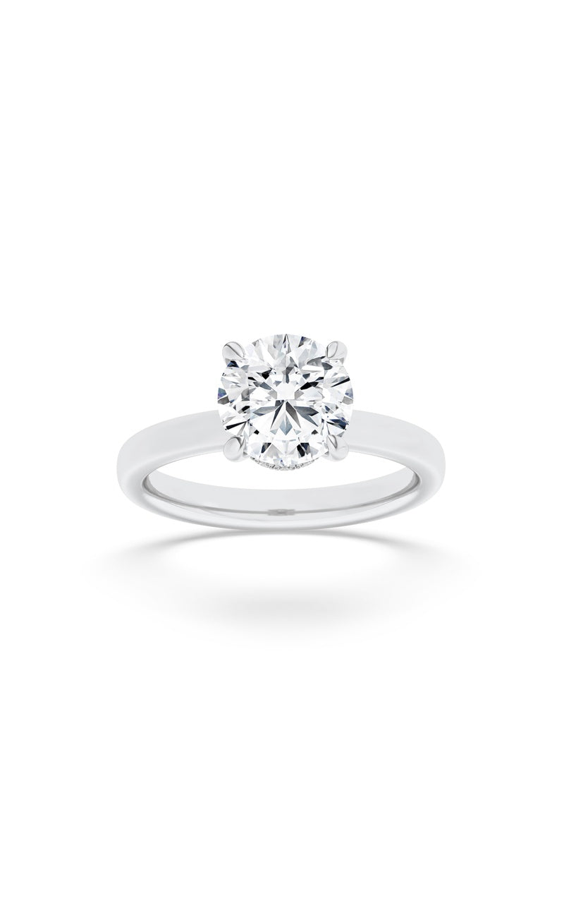 3CTW Round Shaped Lab Grown Diamond (F/VS) Hidden Halo Plain Shank Engagement Ring in 14K Gold