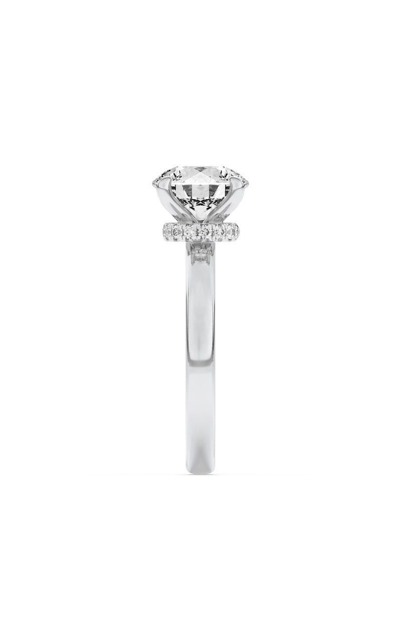 3CTW Round Shaped Lab Grown Diamond (F/VS) Hidden Halo Plain Shank Engagement Ring in 14K Gold