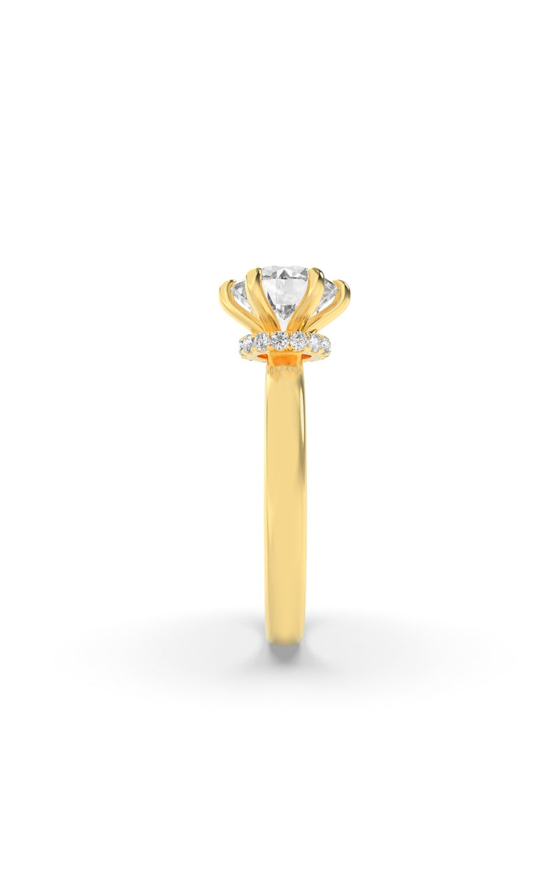 2CTW Round Shaped Lab Grown Diamond (F/VS) Hidden Halo Plain Shank Engagement Ring in 14K Gold
