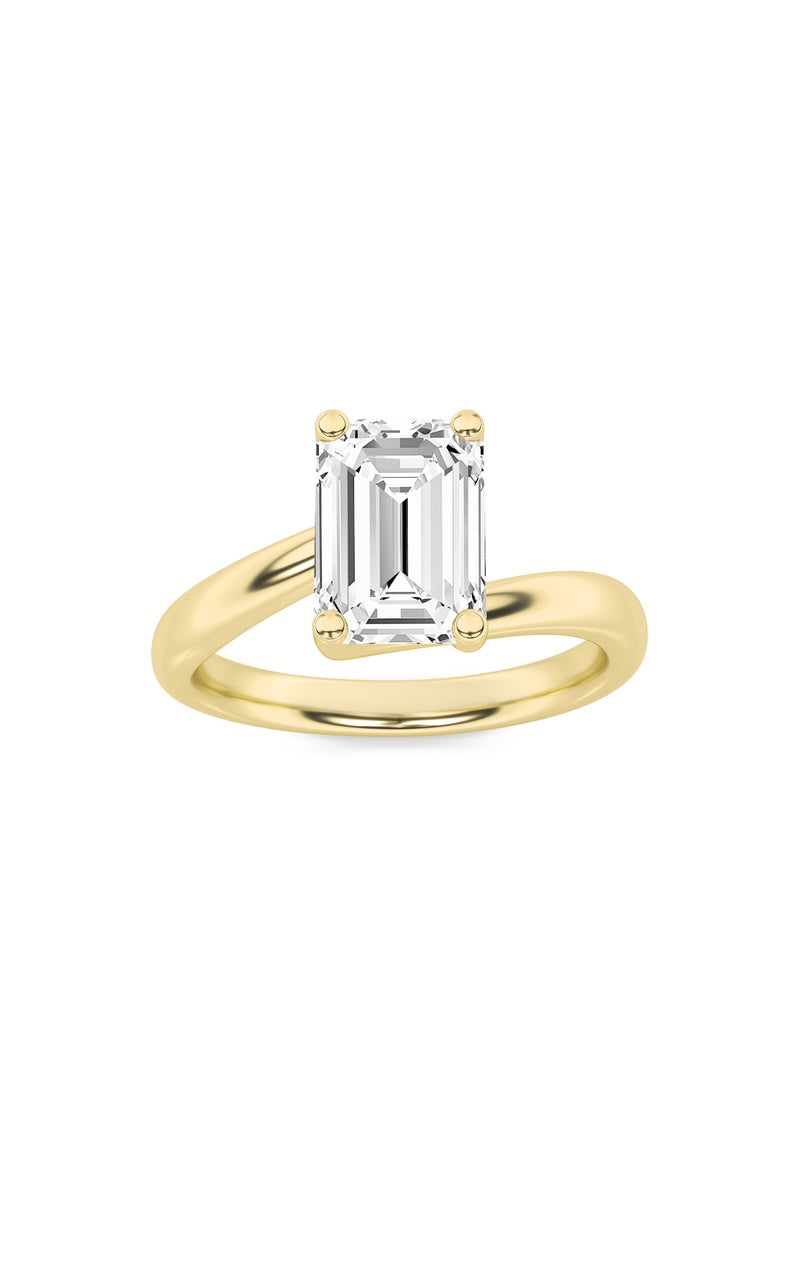 1CTW Emerald Shaped Lab Grown Diamond (F/VS) Bypass Shank Engagement Ring in 14K Gold