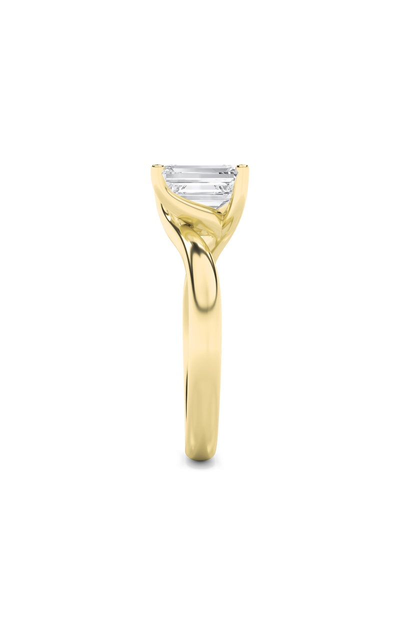 3CTW Emerald Shaped Lab Grown Diamond (F/VS) Bypass Shank Engagement Ring in 14K Gold