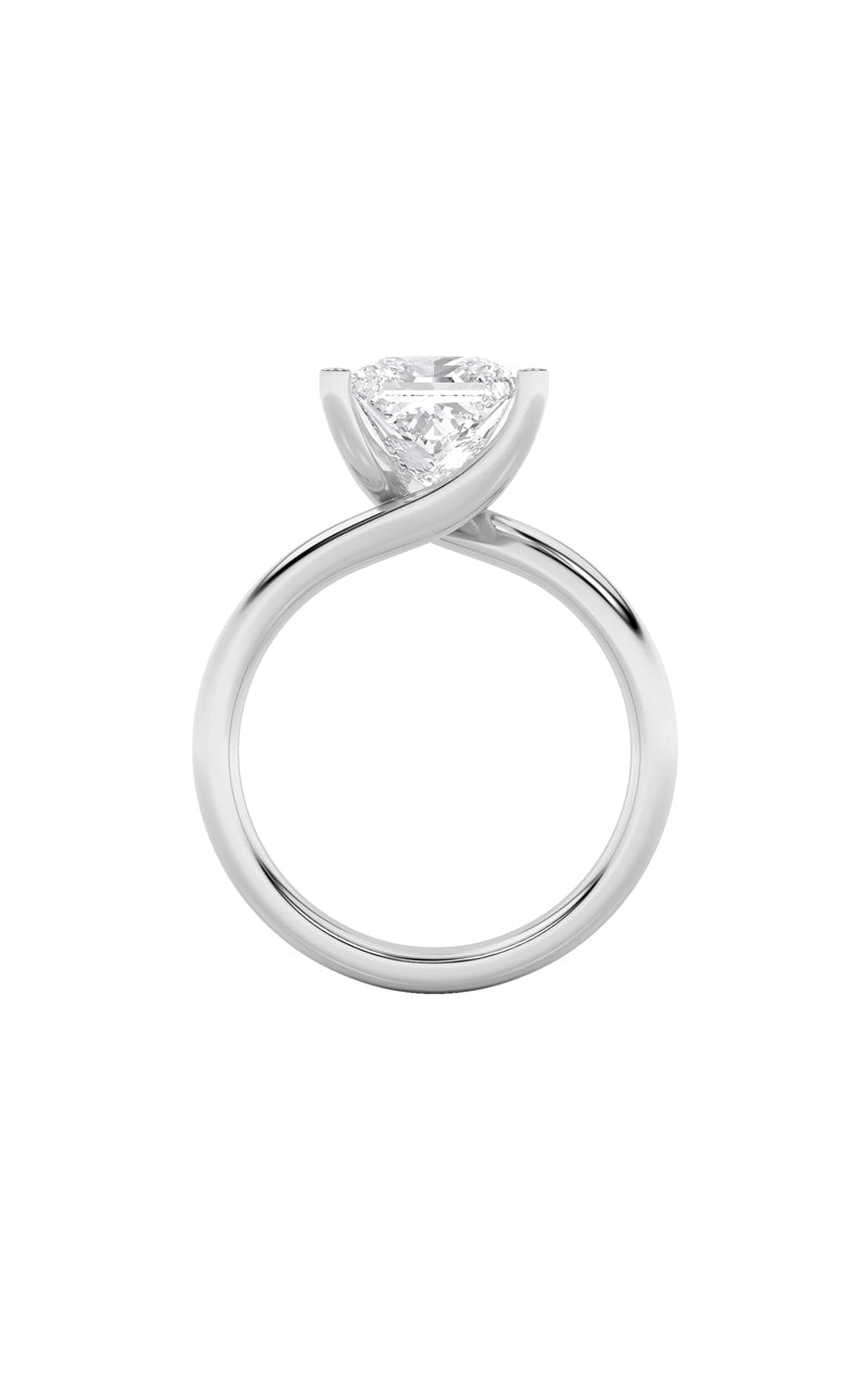 3CTW Princess Shaped Lab Grown Diamond (F/VS) Bypass Shank Engagement Ring in 14K Gold