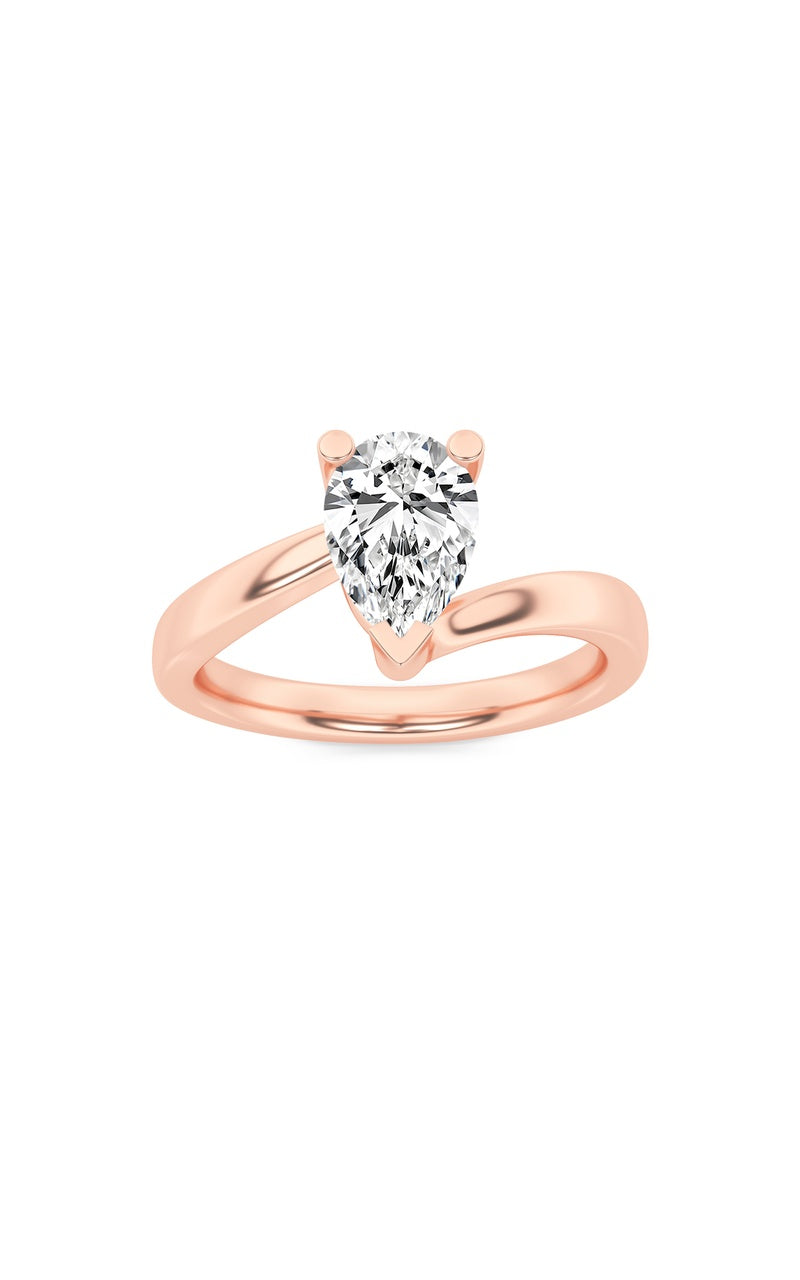 2CTW Pear Shaped Lab Grown Diamond (F/VS) Bypass Shank Engagement Ring in 14K Gold