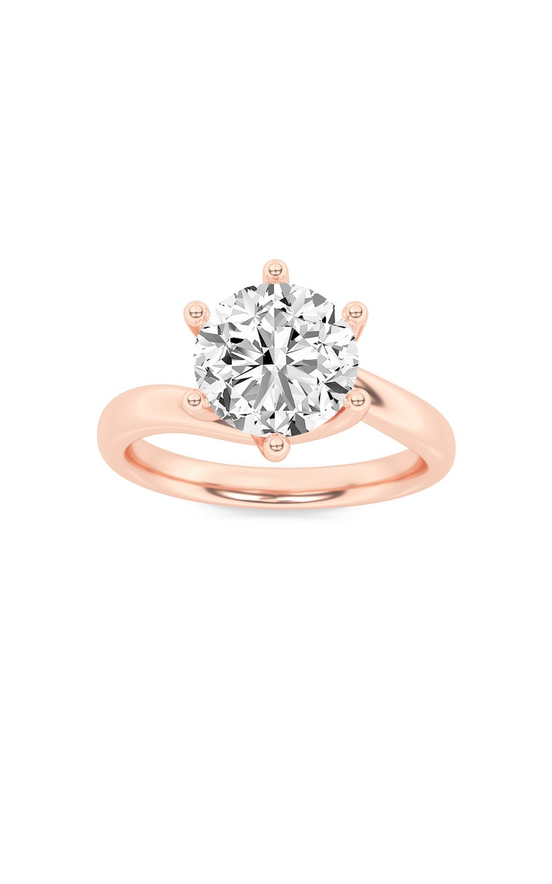 2CTW Round Shaped Lab Grown Diamond (F/VS) Bypass Shank Engagement Ring in 14K Gold