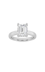 Load image into Gallery viewer, 1CTW Emerald Shaped Lab Grown Diamond (F/VS) Hidden Halo Cathedral Shank Engagement Ring in 14K Gold
