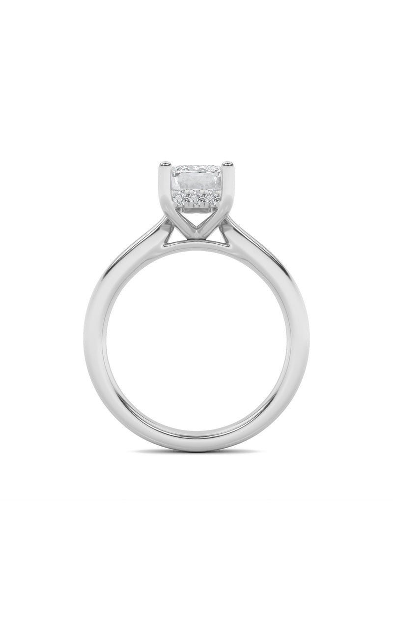 1CTW Emerald Shaped Lab Grown Diamond (F/VS) Hidden Halo Cathedral Shank Engagement Ring in 14K Gold