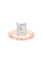 Load image into Gallery viewer, 2CTW Emerald Shaped Lab Grown Diamond (F/VS) Hidden Halo Cathedral Shank Engagement Ring in 14K Gold
