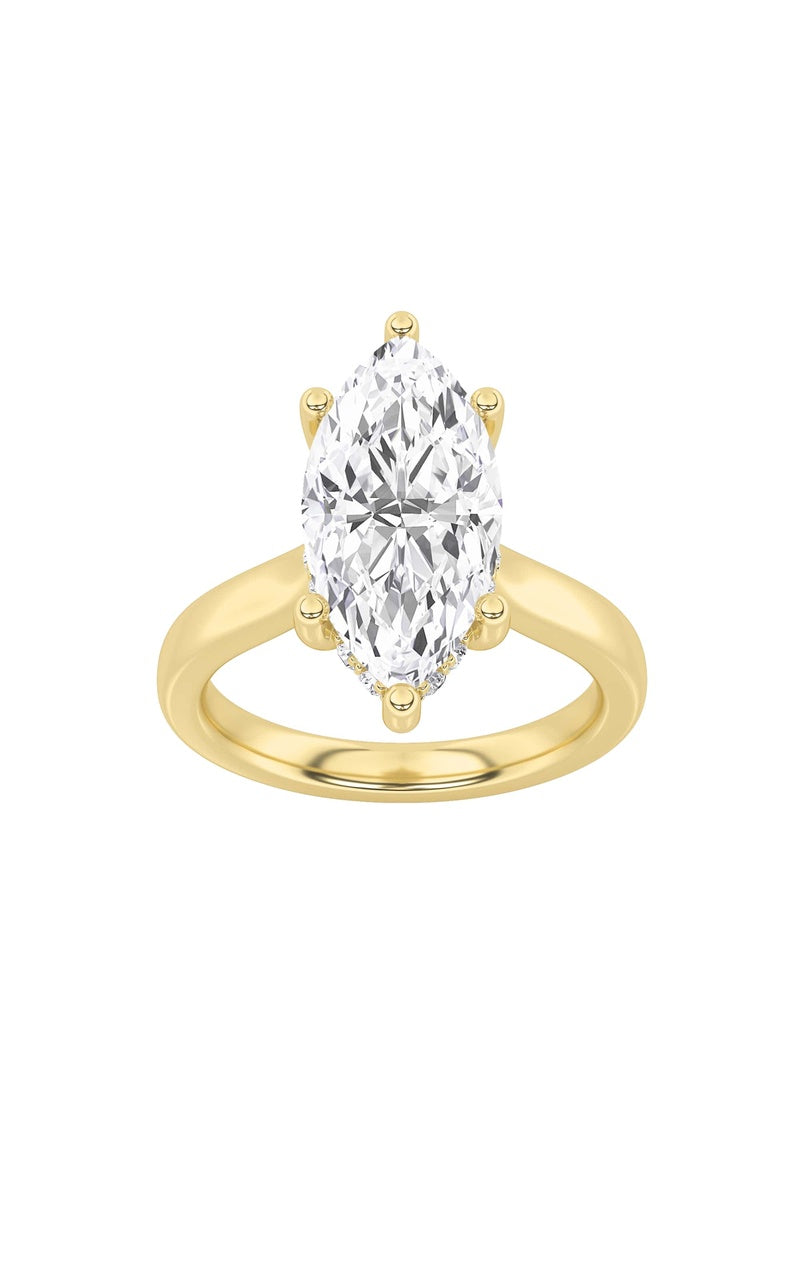 1CTW Marquise Shaped Lab Grown Diamond (F/VS) Hidden Halo Cathedral Shank Engagement Ring in 14K Gold